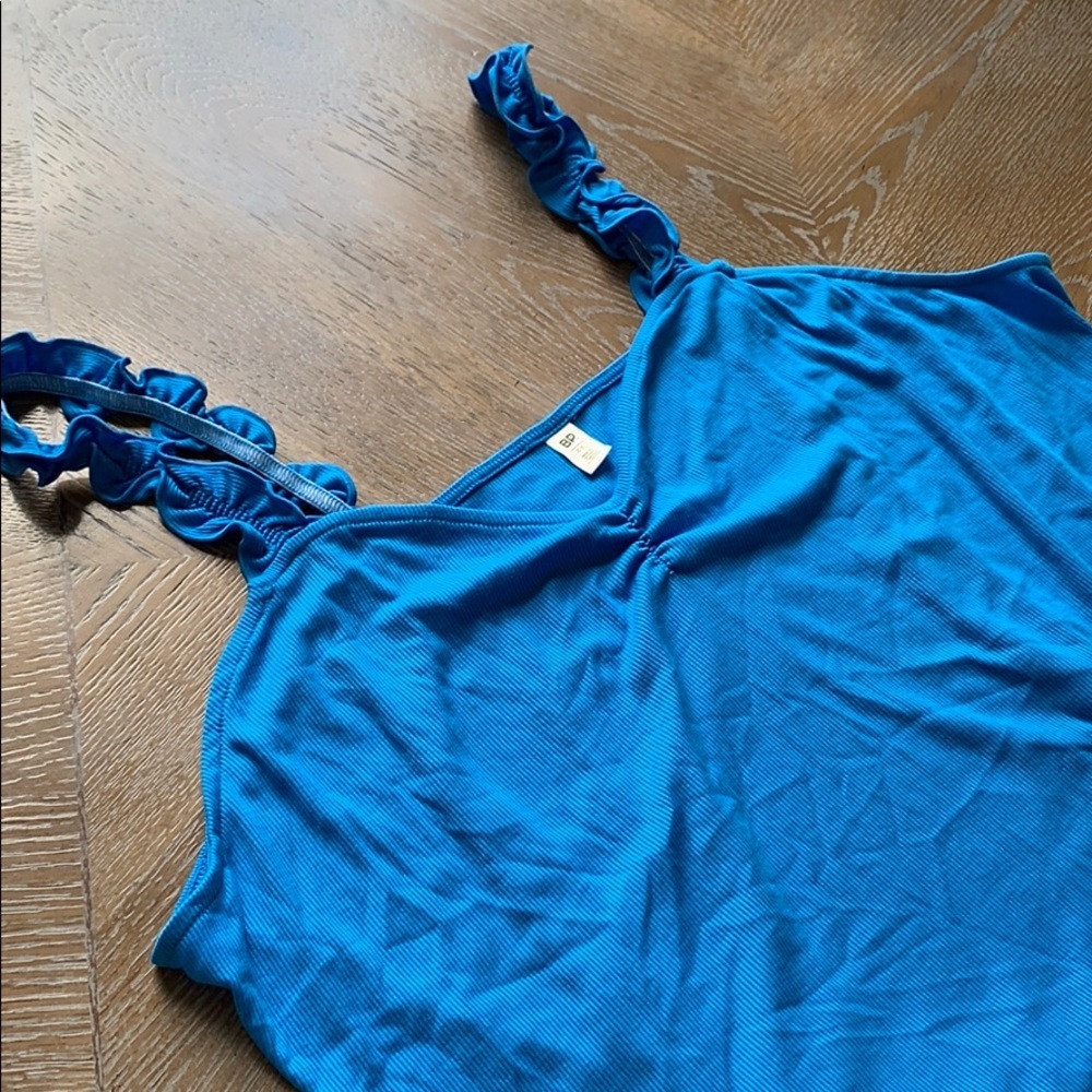 BP Plus Size Ruffle Blue Strap Ribbed Tank Top 2X - Picture 3 of 5